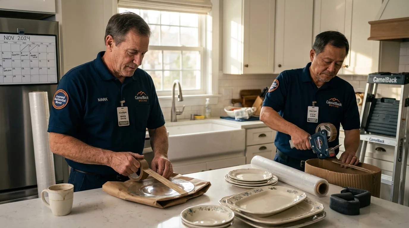 Professional crew packing kitchen dishware in Winnie, TX